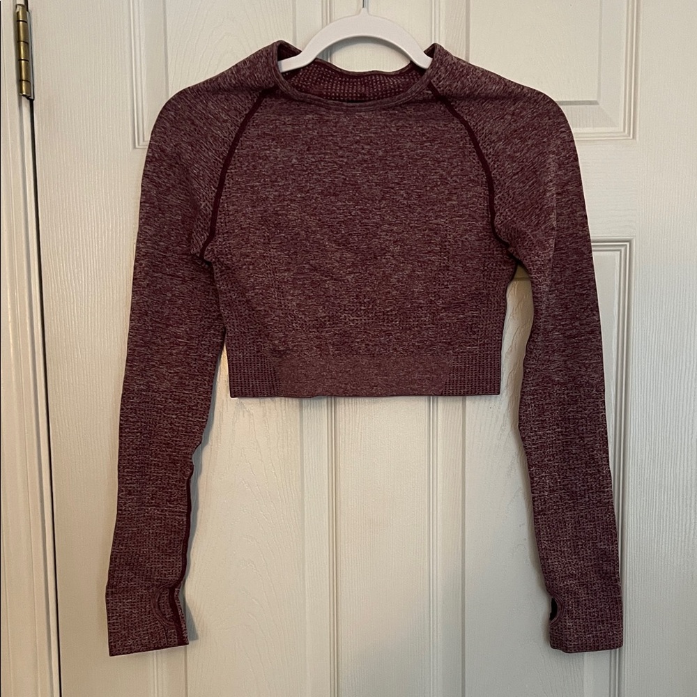 Women's Maroon Long Sleeve Crop Top